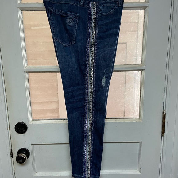Laurie Felt Dark Blue Straight Leg Girlfriend Jeans with Embellishments - Picture 6 of 7